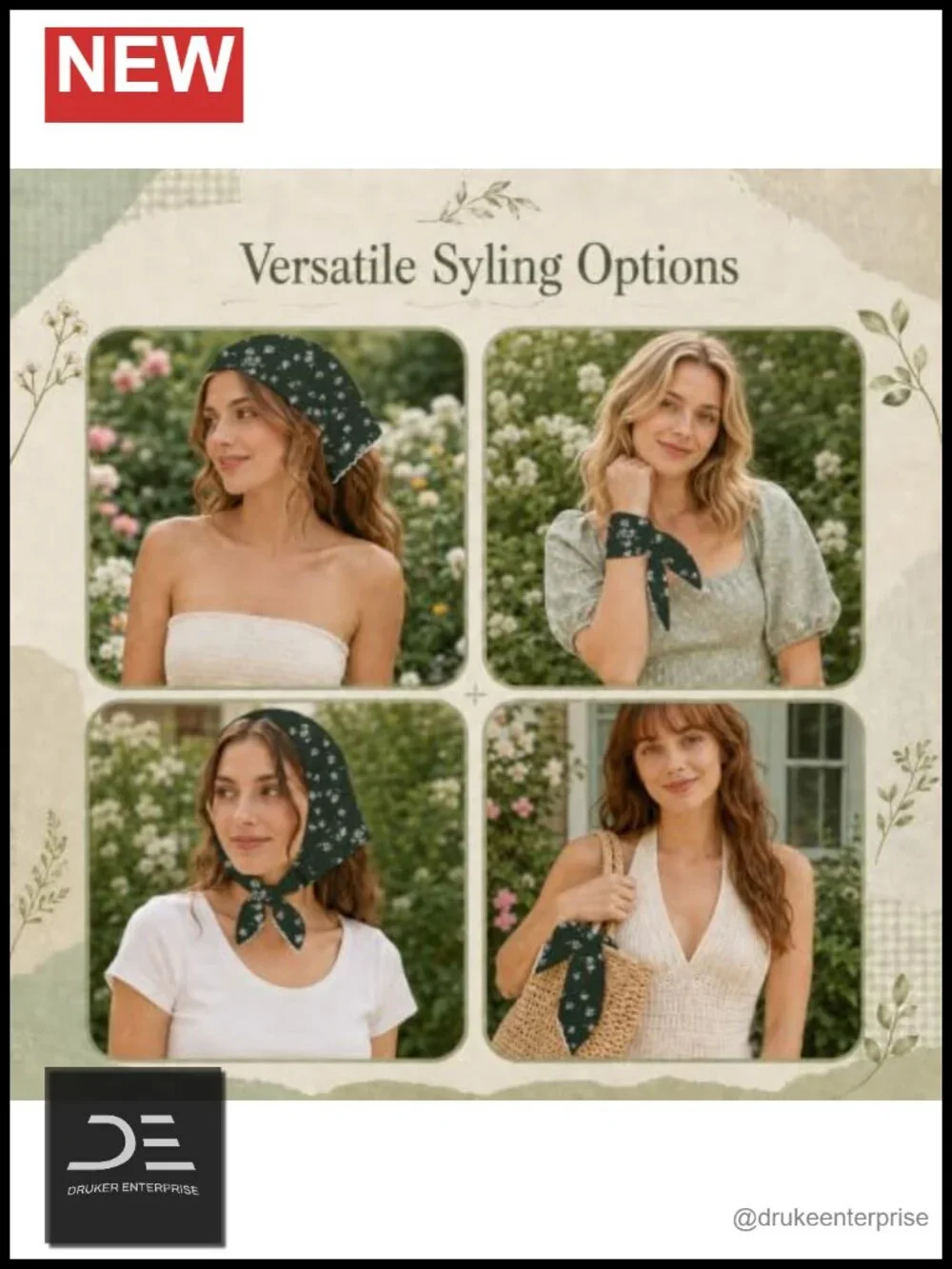 Floral Bandana Head Scarf Lightweight Polyester Neck Scarf